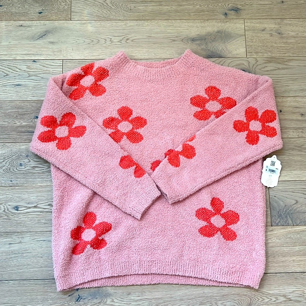NWT Altar’d State pink and coral flower sweater size large
